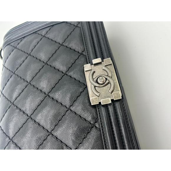 CHANEL Black Lambskin Quilted Medium Boy Bag - Picture 5 of 9